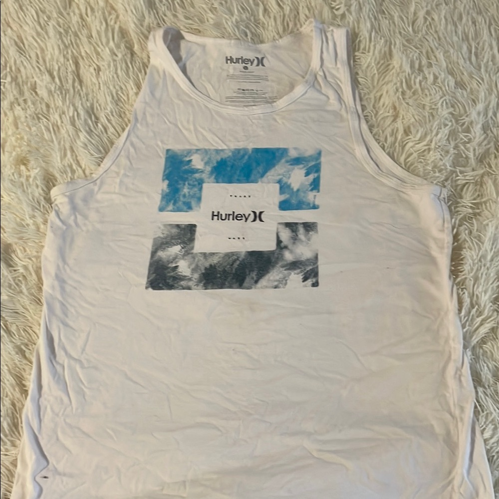 Hurley White Tank with Blue and Black Design
